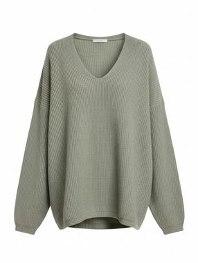 Women's Oversized v-neck, long sleeve pullover sweater, lightweight, green.